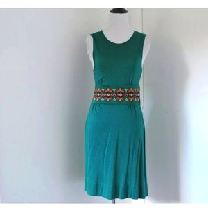 🎉Free People teal Embroidered Floral Dress sz L